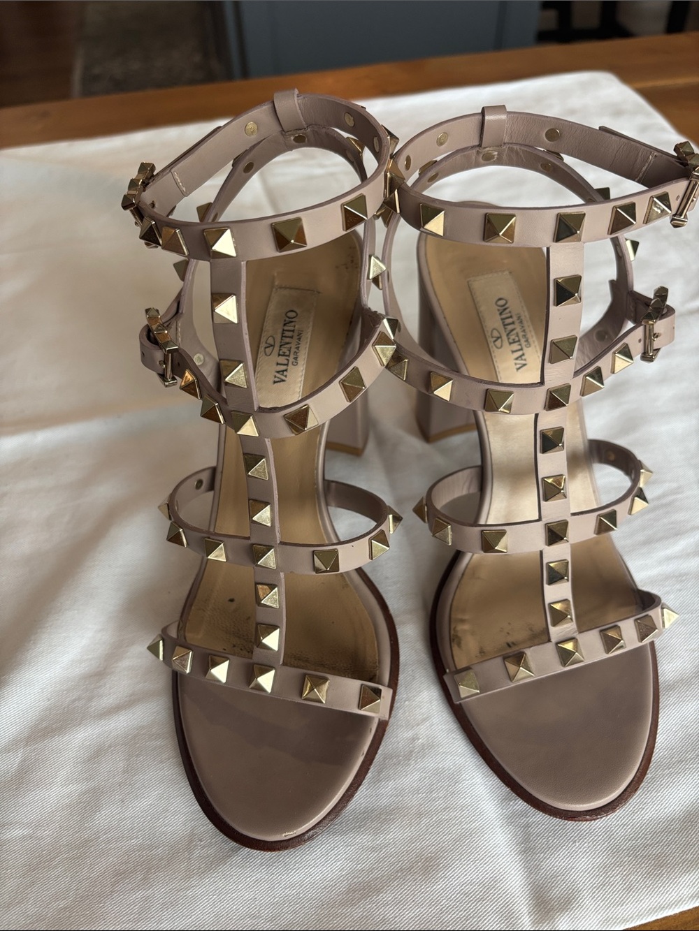 Valentino Blush Pink Leather Rockstud Strappy Heels
